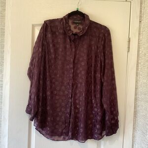 Lane Bryant Plum Dot Silk Button-Up Blouse 22/24 EUC
